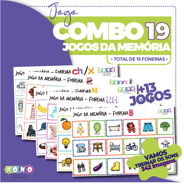 Combo 19 Jogos da Memória - Total de 19 Fonemas